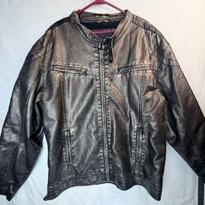 Machine Clothing Company Faux Leather Moto Jacket Metallic Silver XXL Mens Biker